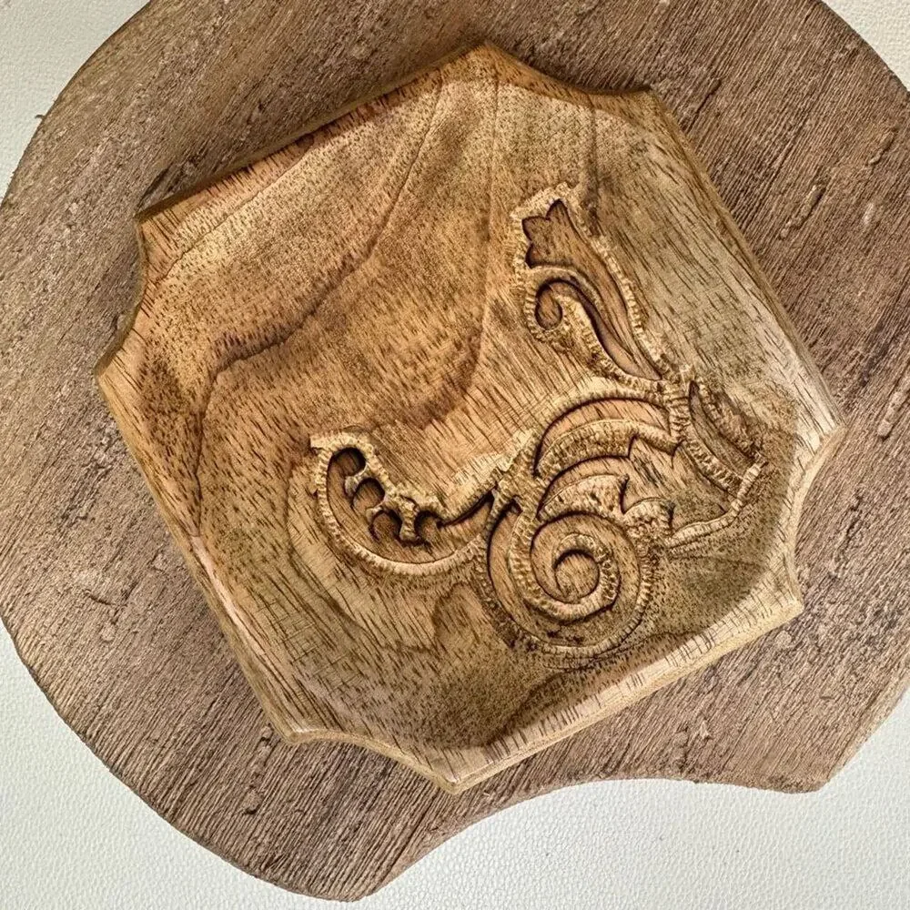 Mango Wood Carved Wood Trinket Tray Home Decor Gift 4.75 inches